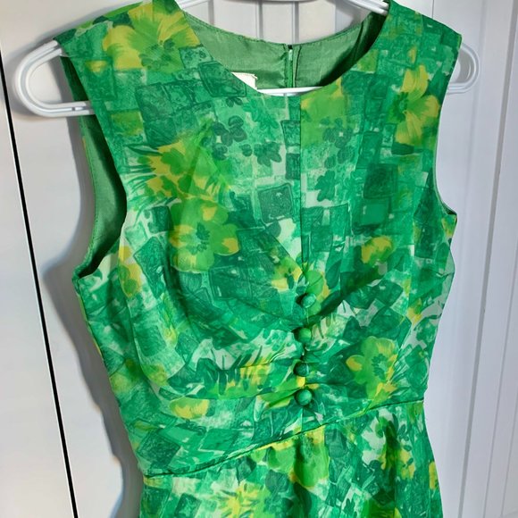 Vintage Green Floral Dress, party skirt - Picture 2 of 5
